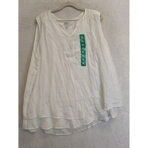 Cristina B Womens Bright White Sleeveless V Neck‎ Layered Tunic Top XL